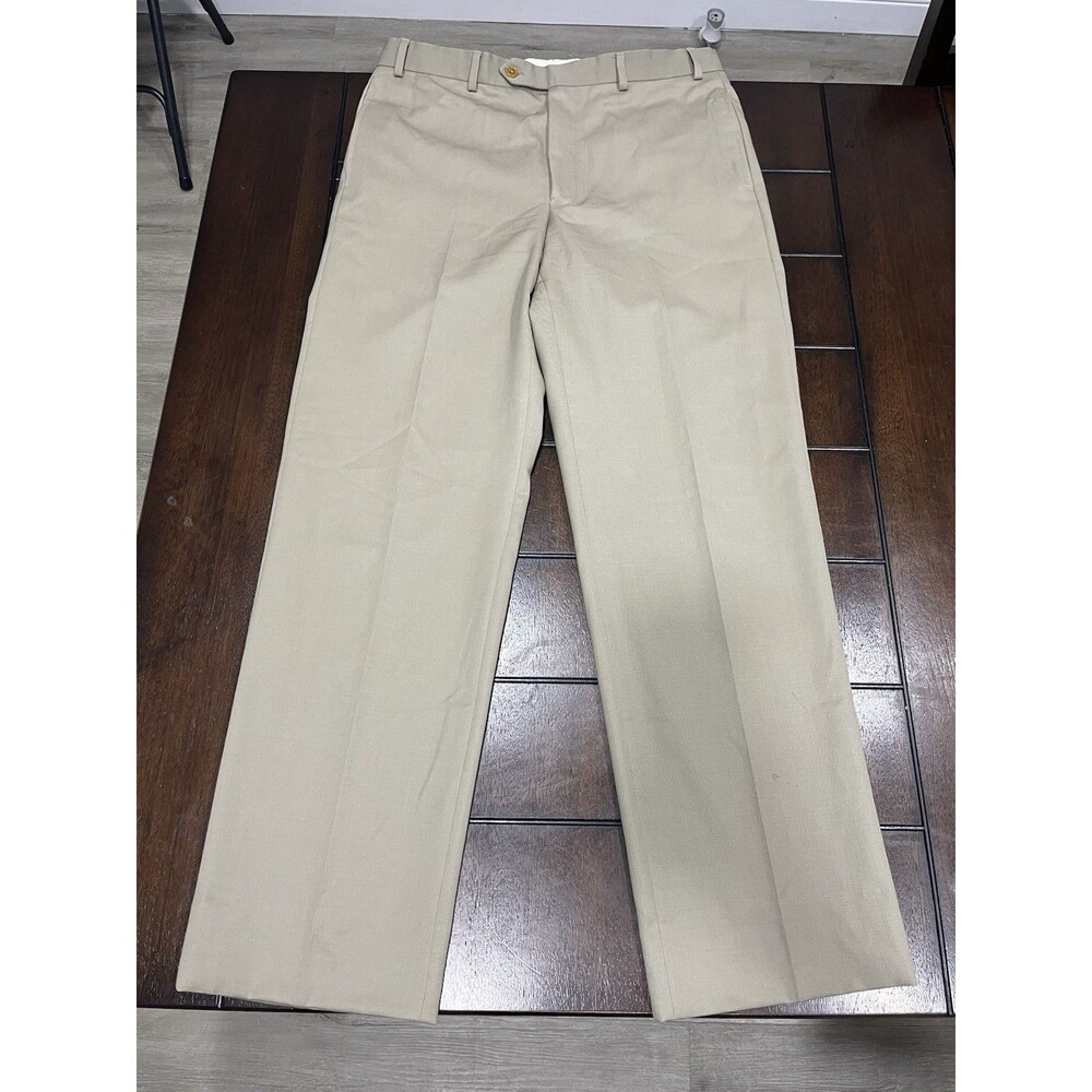 Brooks Brothers 346 Men's Khaki Chino Pants Tan Beige 35x32 Flat Front